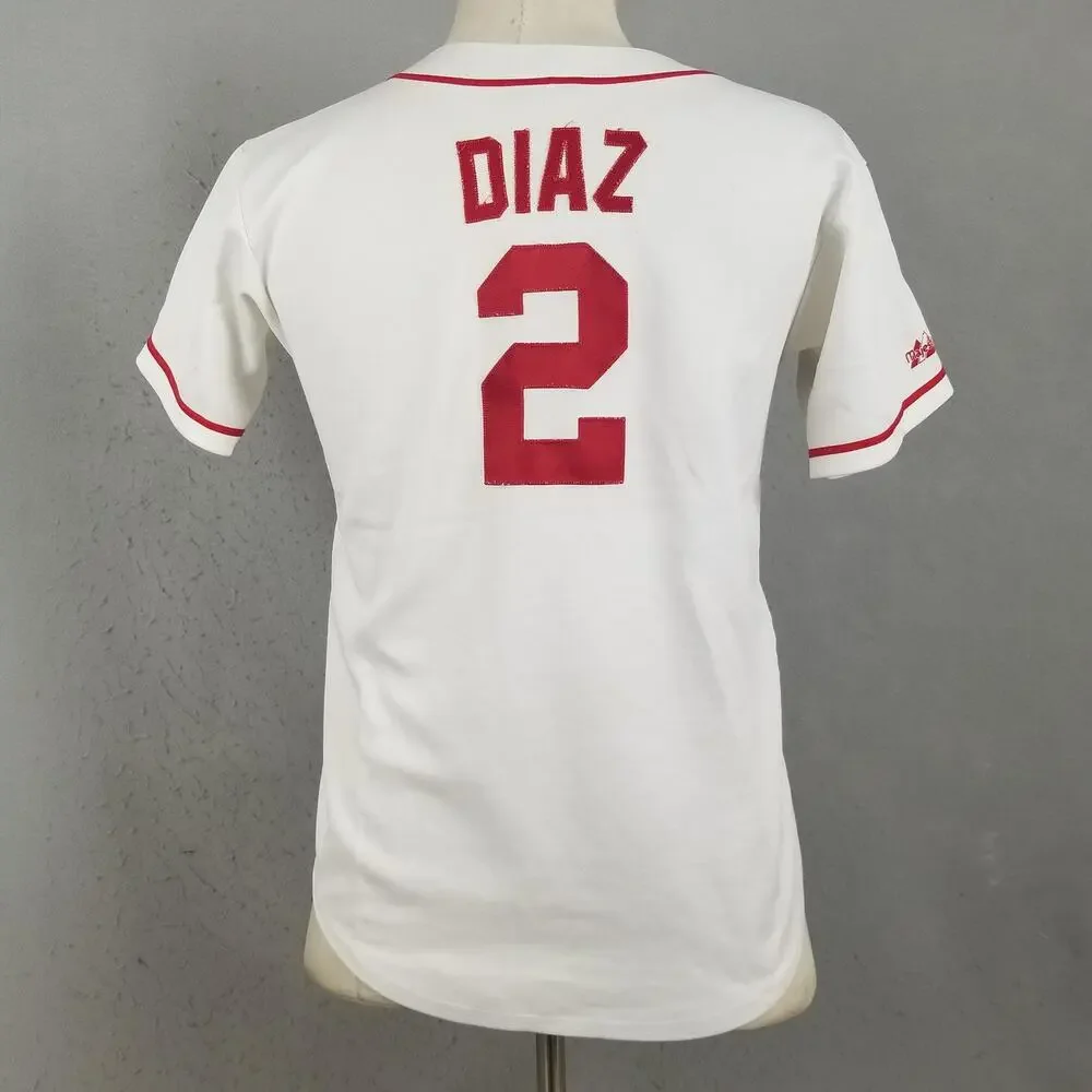 Cleveland Indians Jersey Youth Large White Home MLB Baseball Majestic‎ Diaz #2